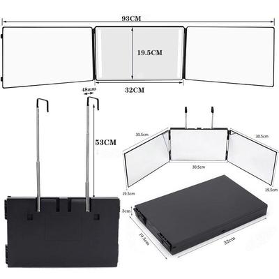 led三面镜可伸缩悬挂带灯化妆镜男士三折理发镜折叠化妆镜