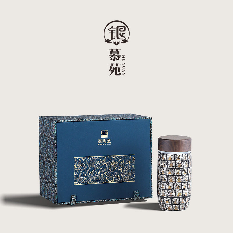 鎏银万佛石窟保温杯大容量陶瓷内胆杯子办公室桌面泡茶杯高档送礼