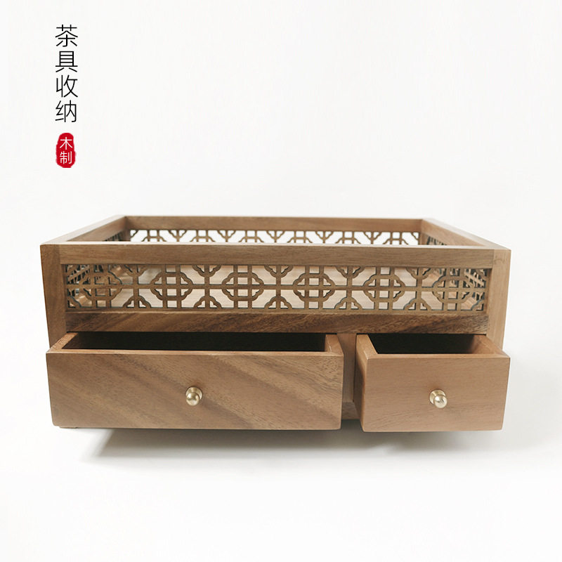 胡桃木实木桌面茶具收纳架