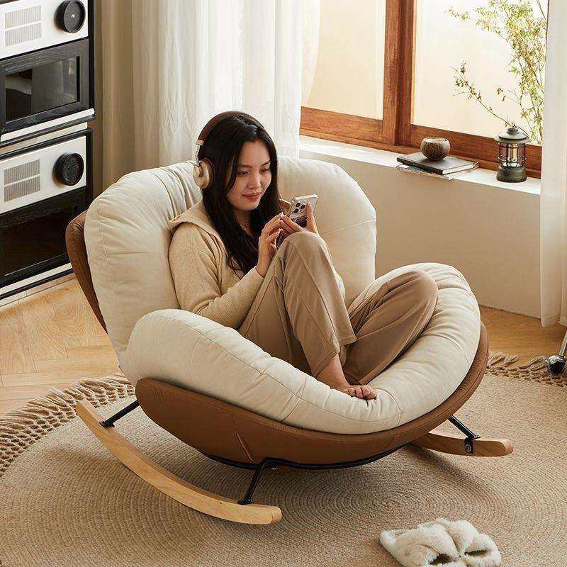 奶油风客厅摇摇椅成人阳台家用休闲躺椅轻奢卧室单人懒人沙发网红