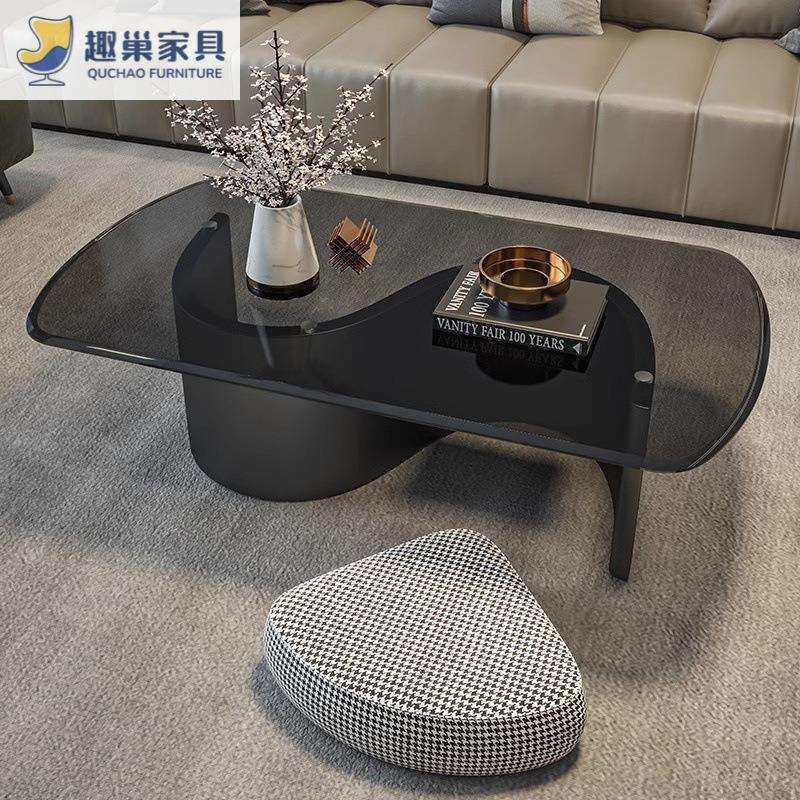 意式轻奢茶几现代简约茶几马肚状钢化玻璃茶几茶台客厅家用茶几