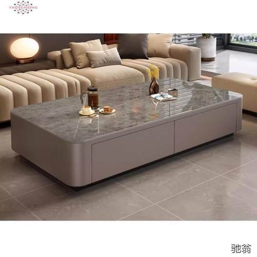 2024新款岩板茶几轻奢简约网红长方形岩板茶几方形茶几电视柜组合
