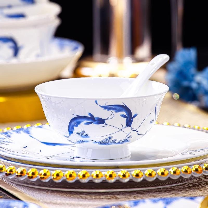 釉中彩2024青花瓷碗碟套装家用轻奢骨瓷餐具陶瓷碗盘乔迁盘子碗筷