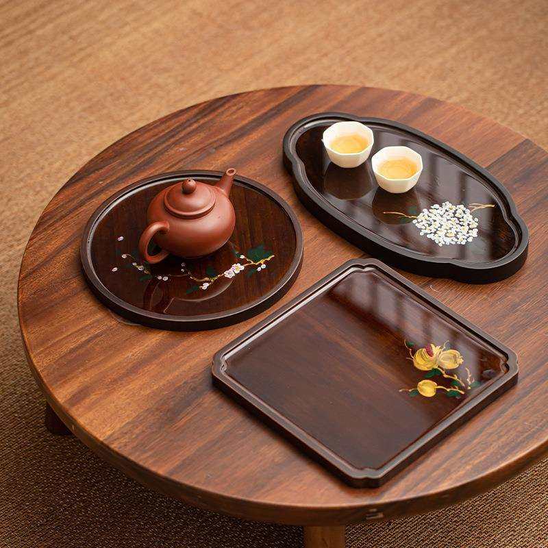 手绘竹制托盘壶承创意国潮风小号干泡盘茶承家用简约托盘茶道配件