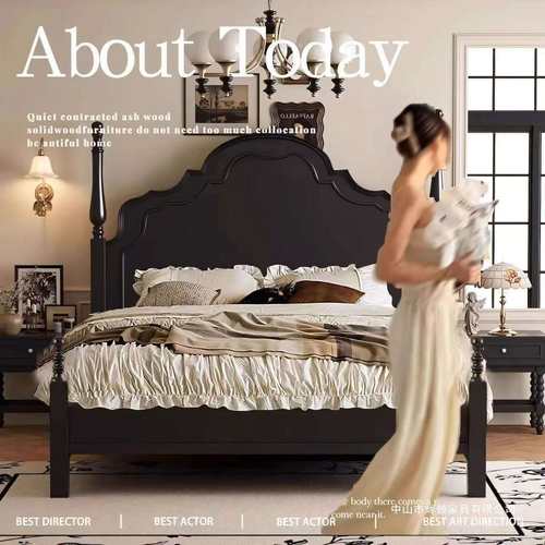 简美风美式实木双人床1.5m1.8m中古风法式床轻奢婚床主卧床安娜床