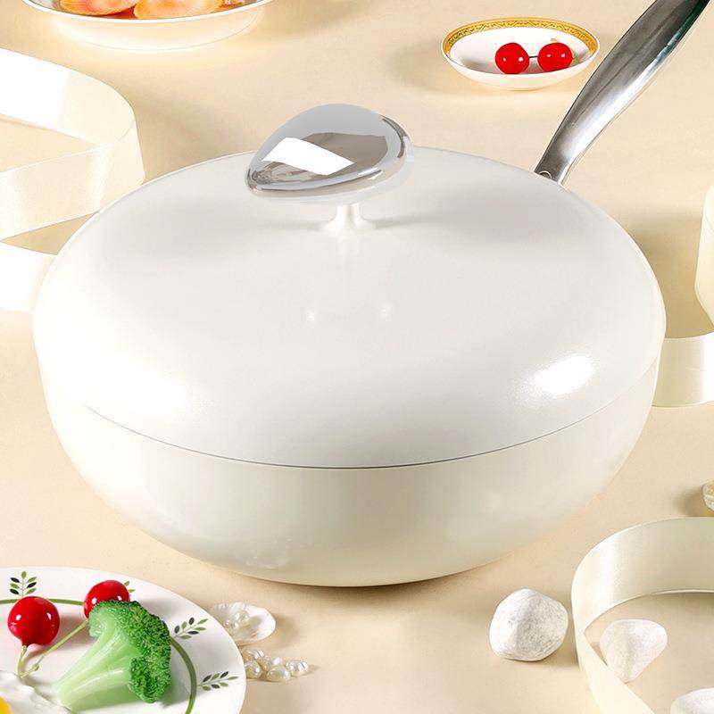 鹅卵石炒锅网红陶瓷不粘锅麦饭石炒菜锅奶锅煎炒锅电磁炉锅具套装