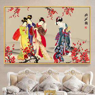 仕女图十字绣2023新款线绣客厅四大美女名画自己绣手工小件古娟布