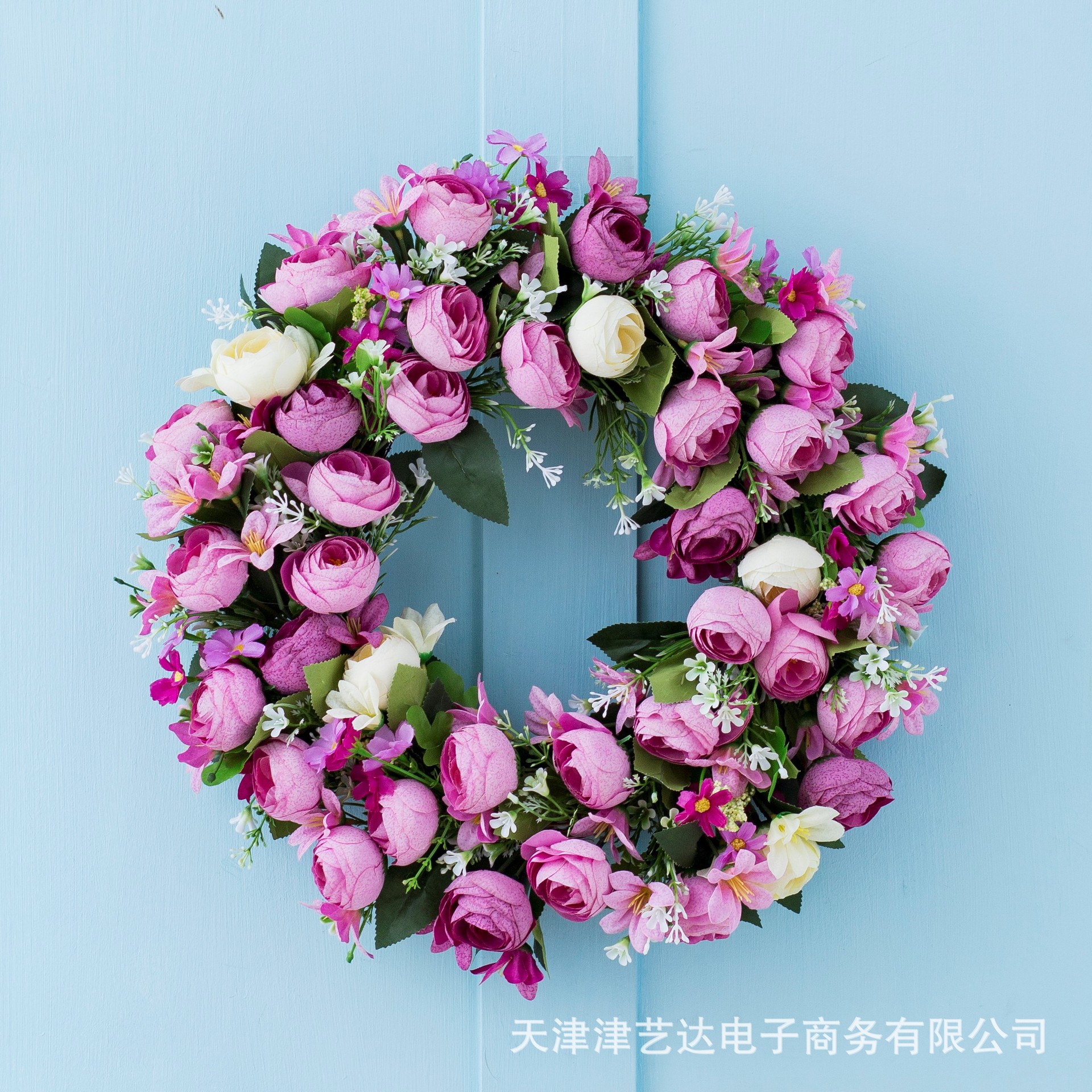 2022新款春季欧式仿真玫瑰花环婚礼节日门楣家居挂饰装饰跨境货源