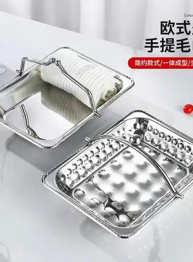 加厚不锈钢欧式手毛巾篮酒提HLSV店T吧台热毛巾餐巾收纳碟水果K托