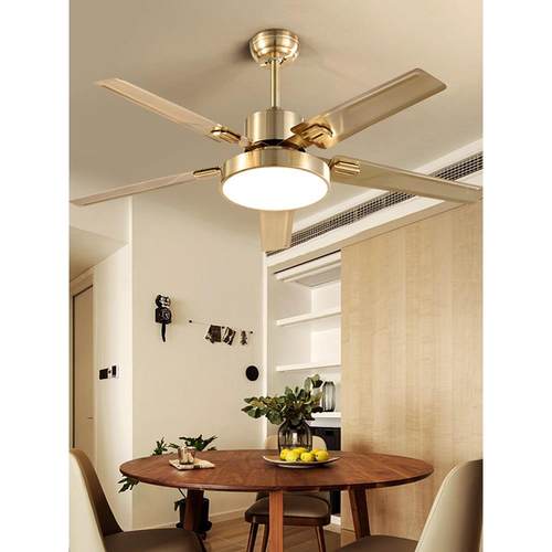吊跨境现欧式无品牌/轻奢吸顶铜金色LE电风扇灯后D代简约餐厅客厅