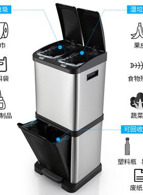 脚踏不锈钢桶环保双层分垃圾室内干湿分式离类SR3-32L家用厨房大