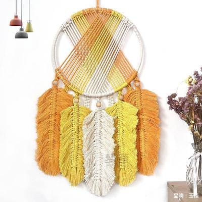 【】三色树叶挂手工编工织艺品民宿门店壁客WNI厅装饰壁挂毯饰