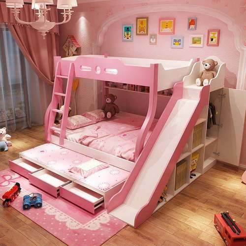 2025双层床高低床子母床下铺木上床二层床配儿滑W22梯童上下带床