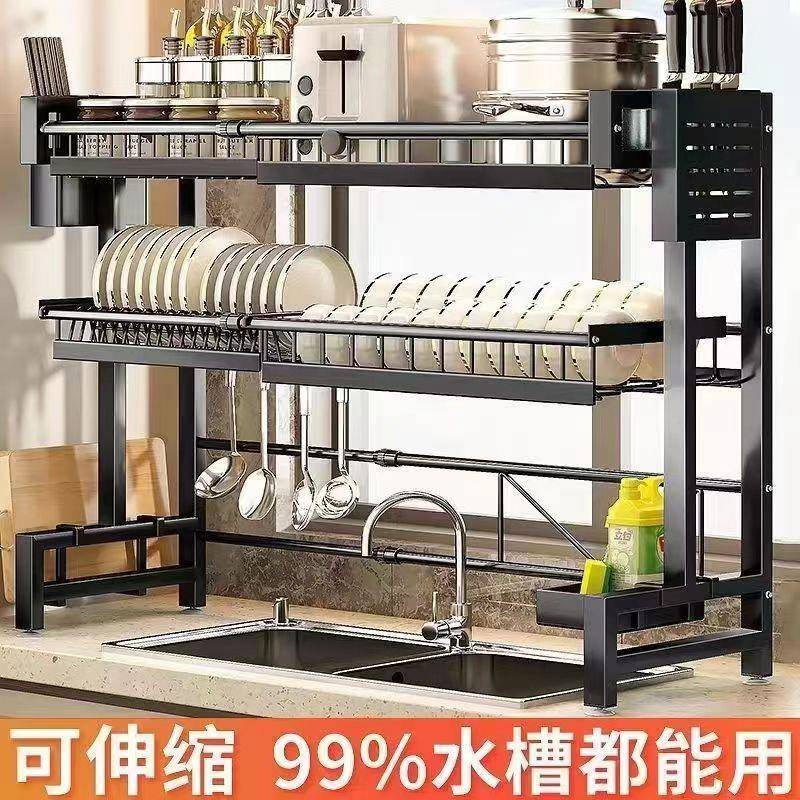 21厨房水槽上架方水收纳不槽锈钢沥碗架伸水缩沥水砧板餐具架