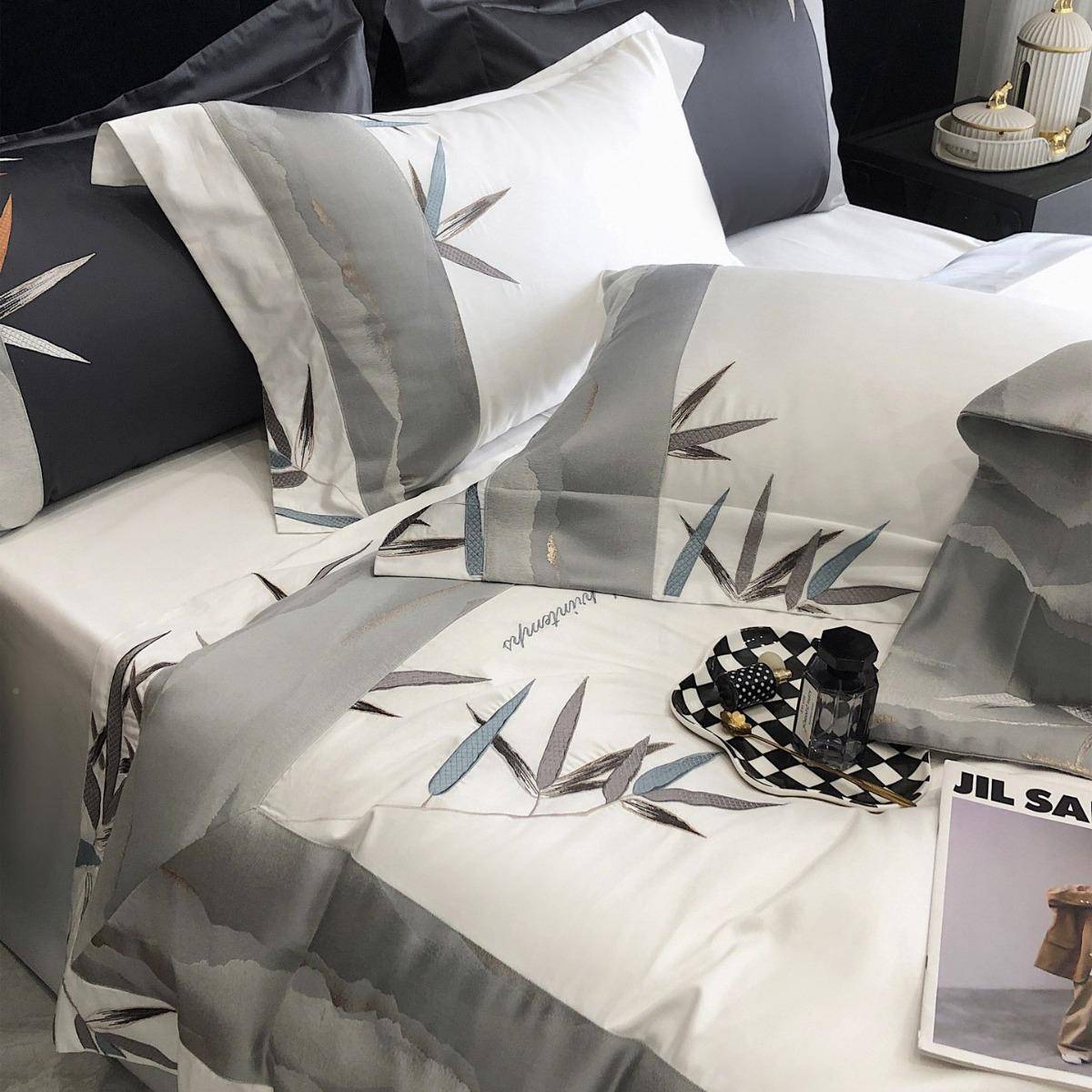 新中式简约刺绣100支双棉股刺绣澳长绒棉四套全棉床单被罩000033