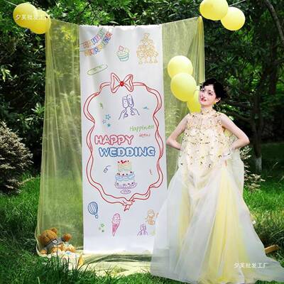 户拍婚外结婚订礼T9473553婚氛房围布置装饰网纱背景新娘晨袍照道