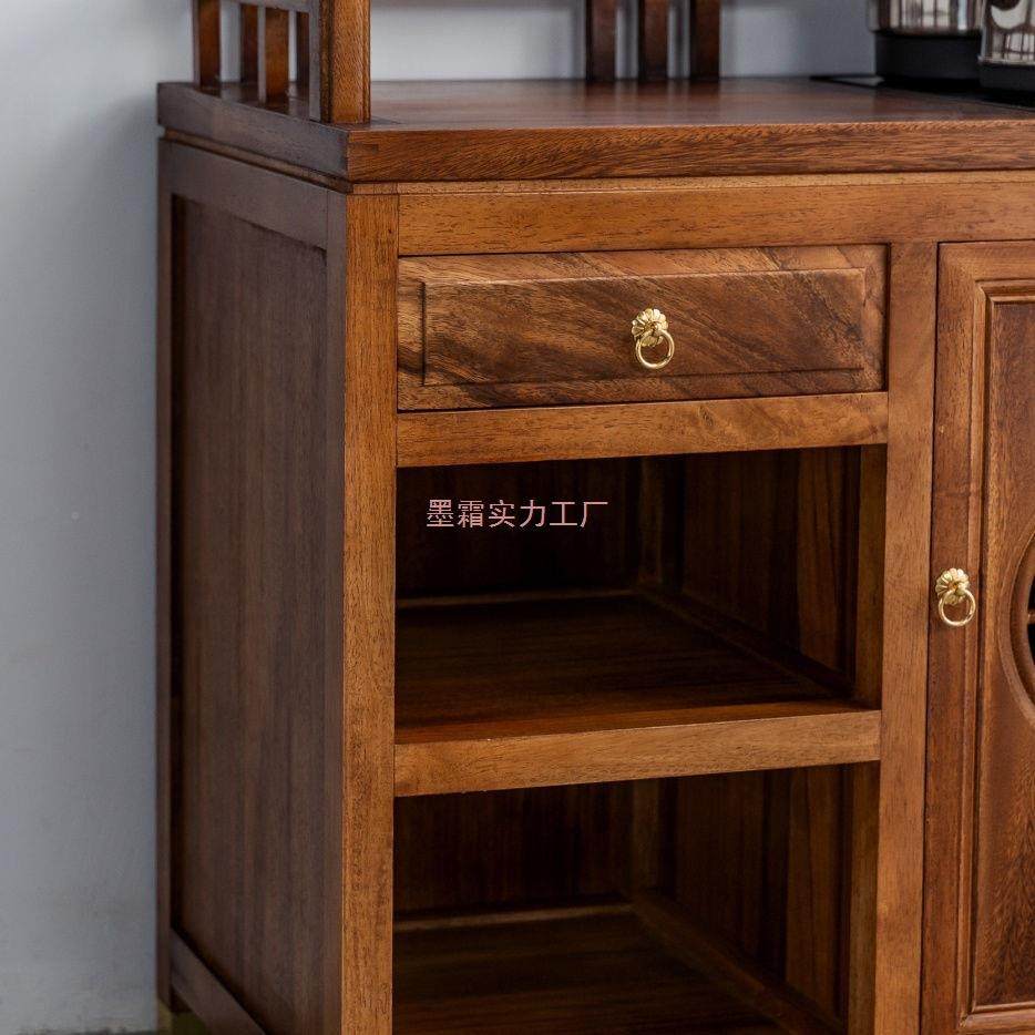 中式柜胡桃茶水实YIH木木茶台烧水壶一体茶边柜公室整装家用茶柜