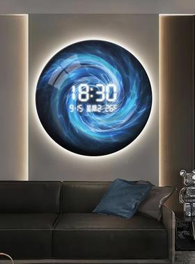 高时HS-05240档圆形入玄装饰画led数字钟带灯挂画现代轻户奢抽象