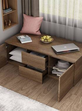 8实木阳台储物柜飘窗柜柜可坐长条卧室榻榻米窗F77569TJ柜台地矮