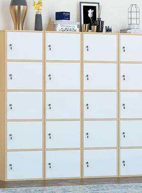 6R置简易组装小木书柜子储物柜带带锁物收柜门床头WHK纳柜学生书