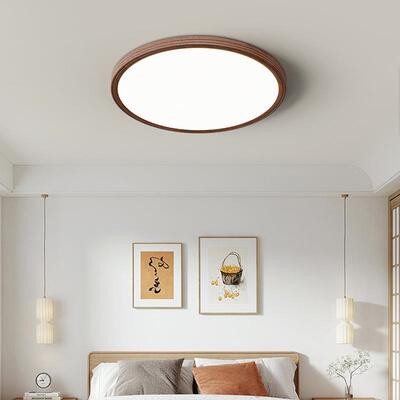 护超薄桃原木风吸顶灯光谱LED高亮眼超薄全胡74625木色客厅灯全屋