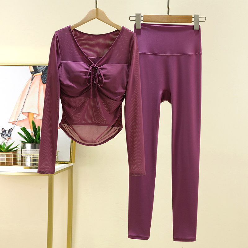 瑜伽服套装女带胸垫运动长袖