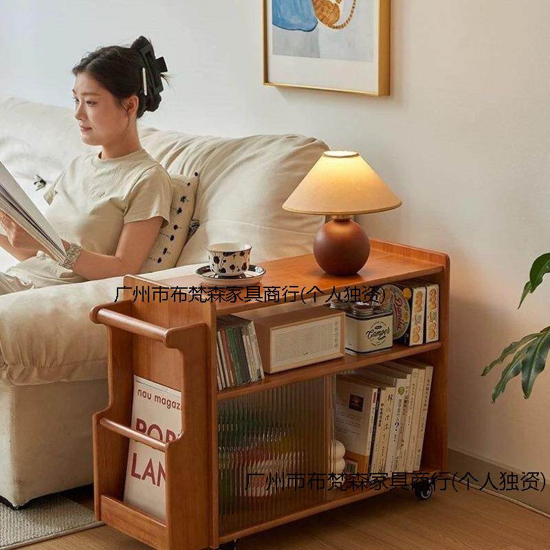 实木客厅简约角几茶几沙发边柜几可侧边家用移动收纳小推车置物架