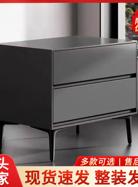 2025轻奢现代简约家用卧室意式床头柜北欧网红极简黑色实木奶油风
