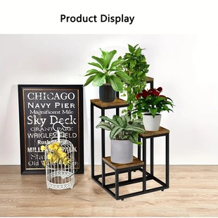 欧式 阳台落地植物架客厅置物架园艺花架 四层钢木铁艺货架简易组装