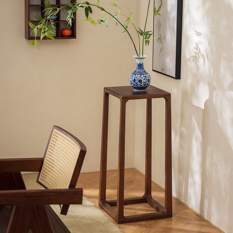 胡桃色花架实木整装花几室内客厅中式摆件架落地高低花盆架花台架