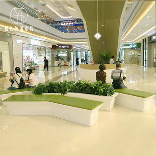 玻璃钢休闲坐凳户外商场大厅影院售楼部折线花盆座椅拼接组合