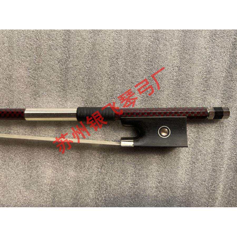 苏州碳纤维红色小格子格纹白马尾碳纤维小提琴弓乌木尾库直销