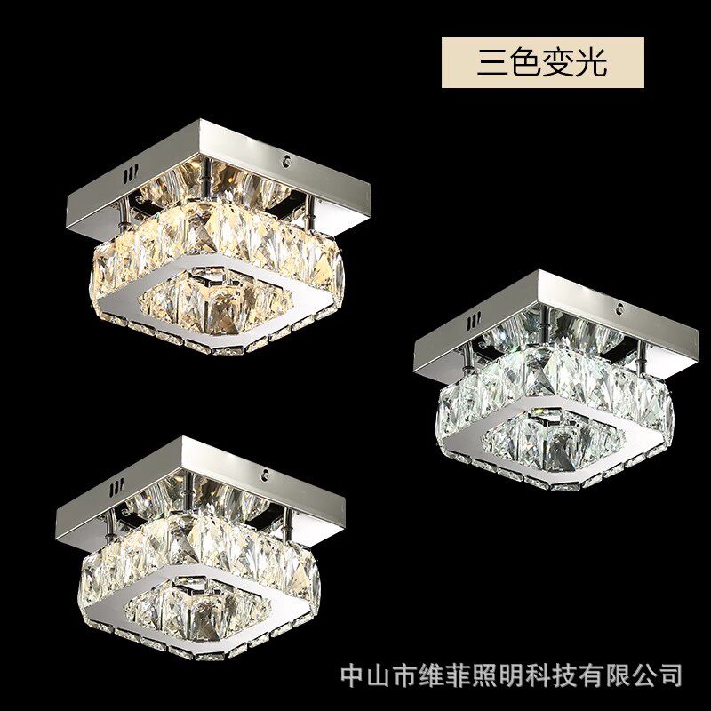 跨境亚马逊现代简约led轻奢水晶吸顶灯过道走廊f方形圆形灯具工厂
