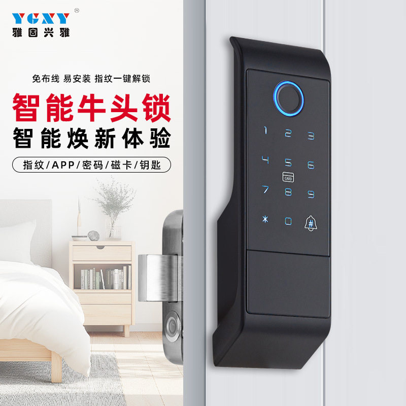 庭院铁老式牛头锁防水户外密码指纹锁铁门公寓防盗门锁防水门禁锁