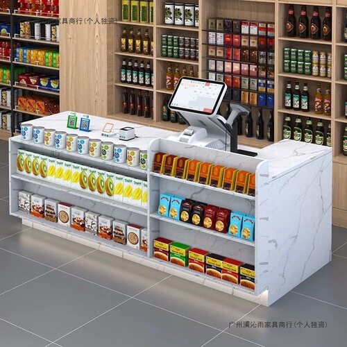 转角吧台桌超市收银台便利店文具店展示架店铺小型柜台前台接待台