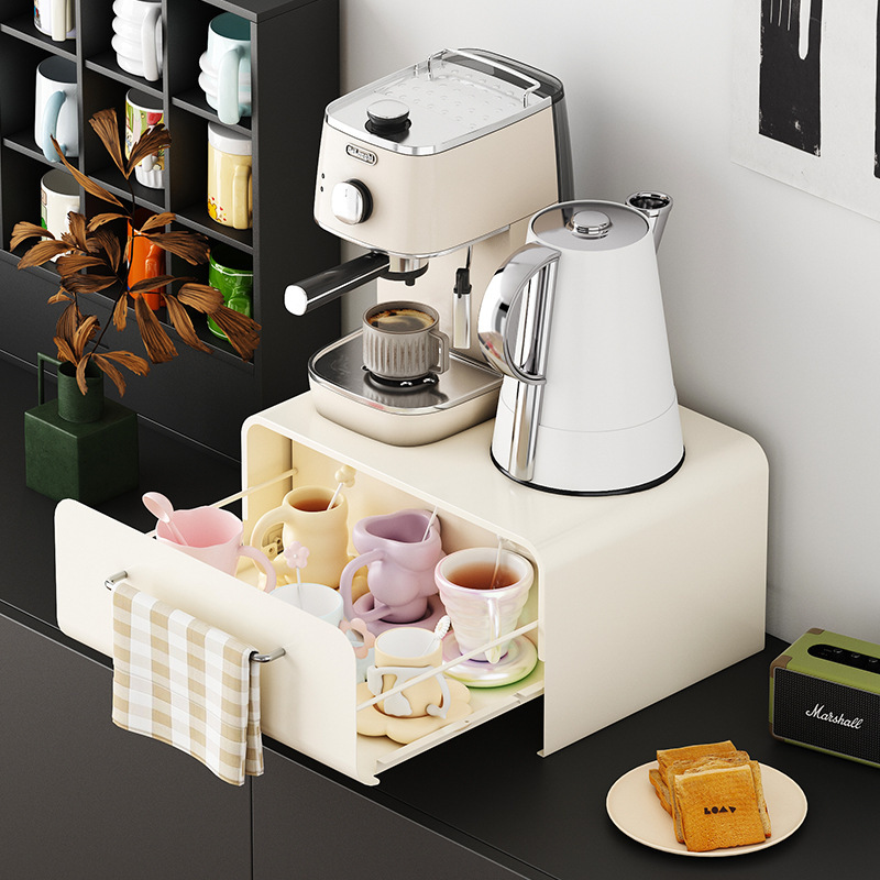 简约厨房台面抽屉收纳盒水杯瓶罐防尘防潮收纳烧水壶咖啡机置物架