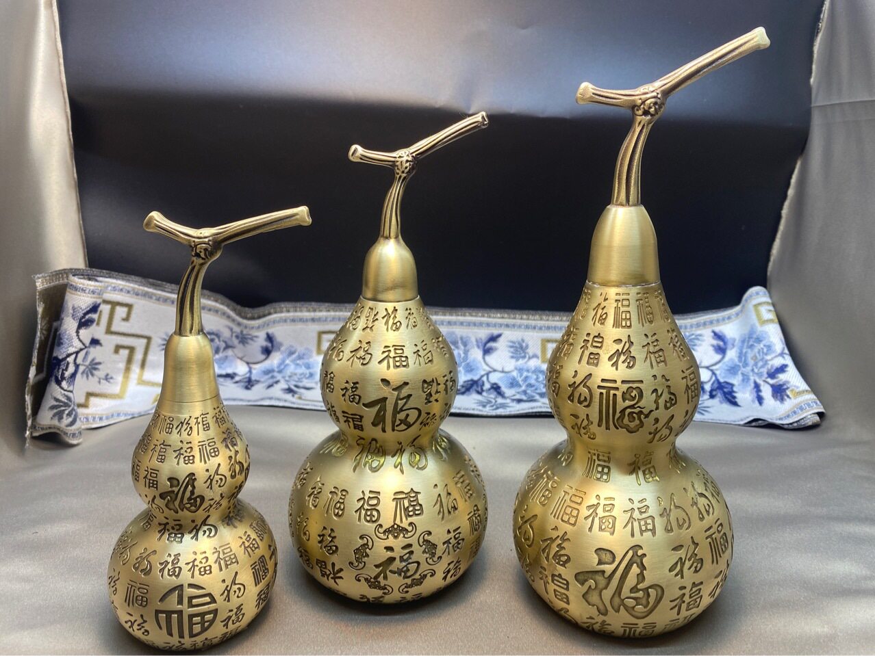 百福铜葫芦黄铜开盖空心开口福字图大小客厅办公室桌面工艺品摆件