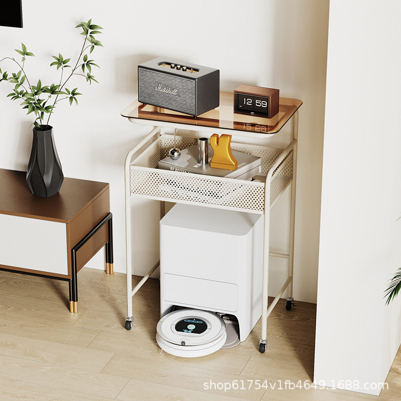 可移动扫地机器人置物架落地客厅玻璃网红简约打印机铁艺收纳架子