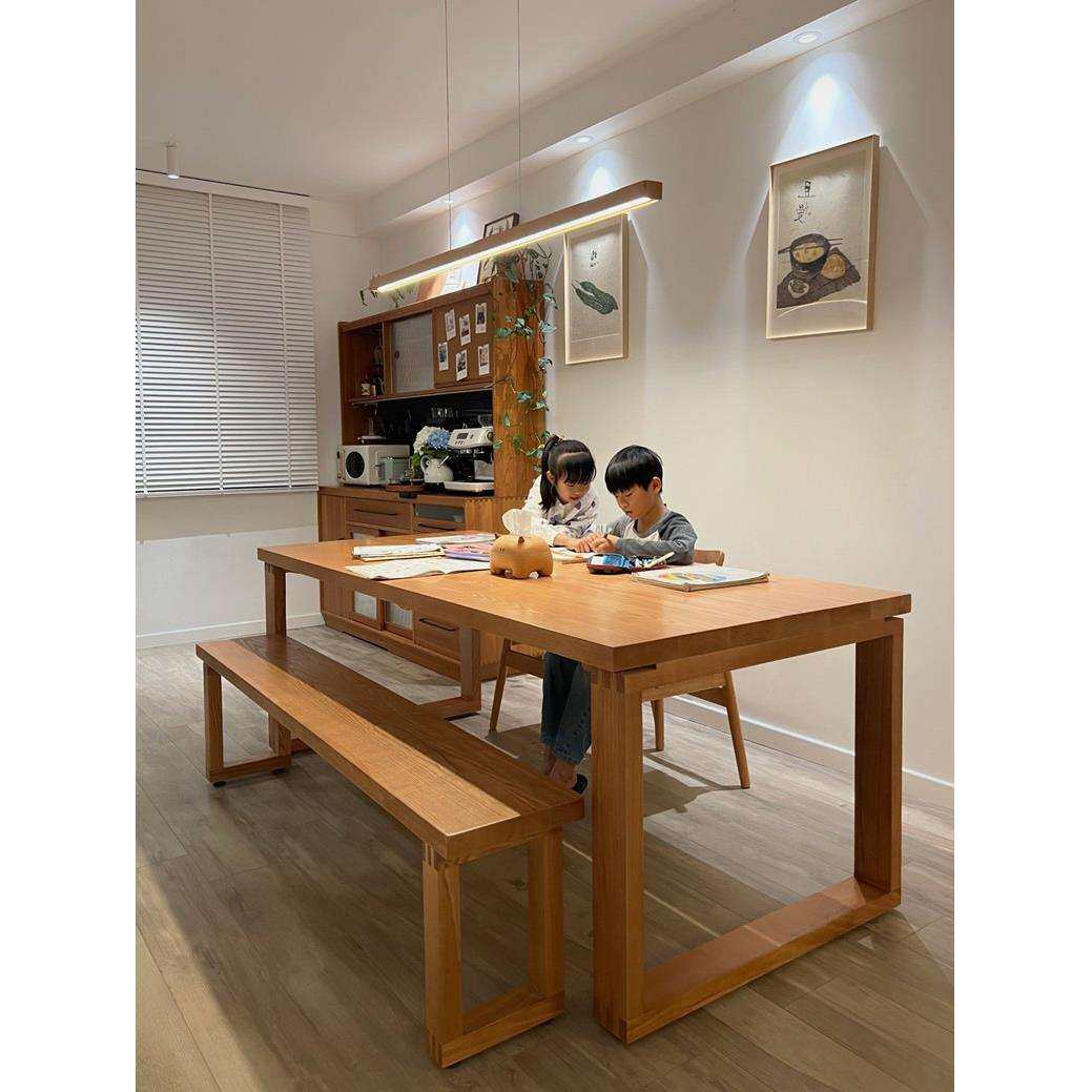 北欧实木餐桌家用客厅悬浮长条大板工作台餐厅简约多人餐桌椅组合