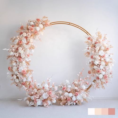 欧式香槟色圆环拱门花艺套装 婚礼仿真花背景布置求婚迎宾假花