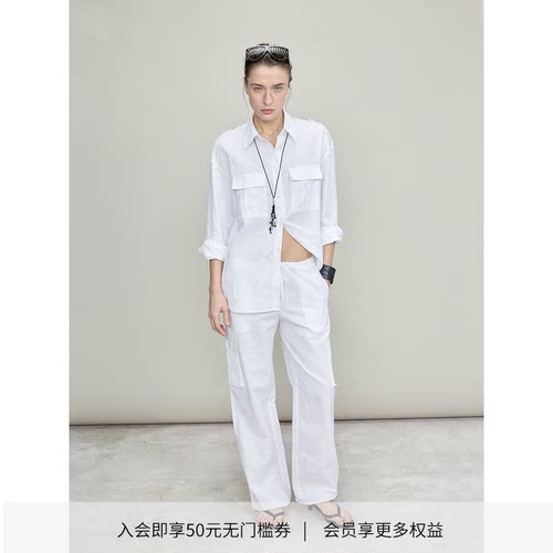 DIONYS*休闲宽松猎装亚麻白衬衫
