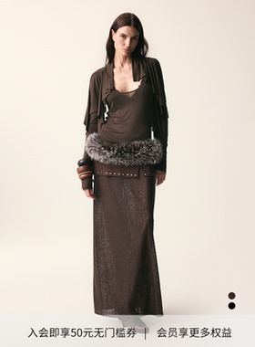 DIONYS*开衩假两件铆钉双层半裙复古感微透显瘦中长款裙子