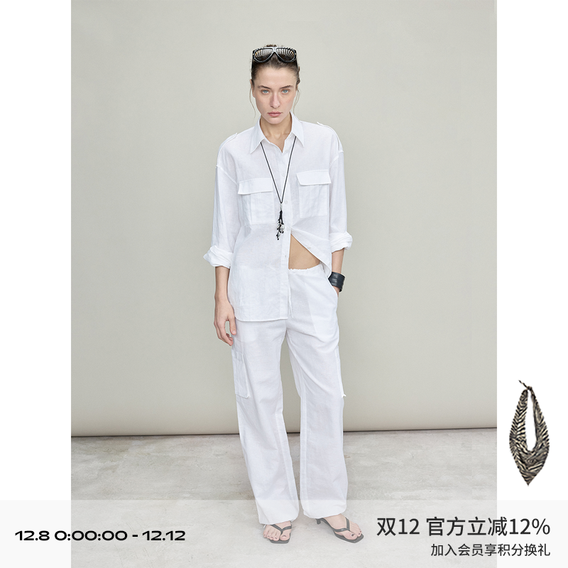 DIONYS*休闲宽松猎装亚麻白衬衫