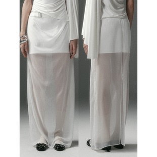 DIONYS*微透拼接垂荡双层半身裙 设计感开叉微透长裙