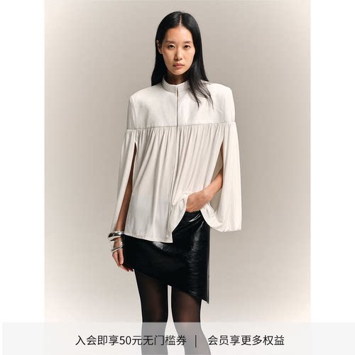 DIONYS雕塑感皮质拼接斗篷外套