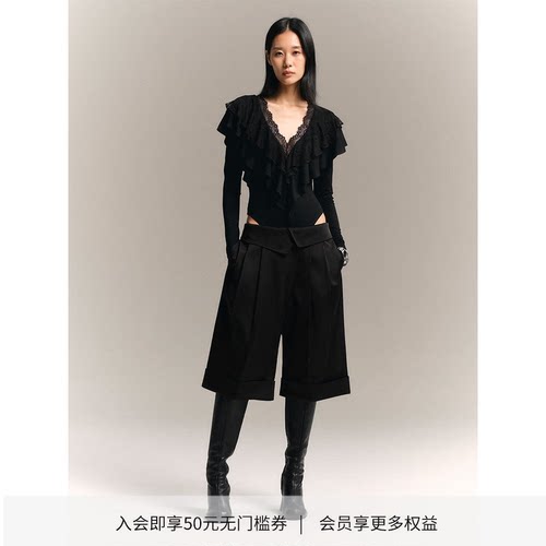 DIONYS*不对称缎面七分西裤