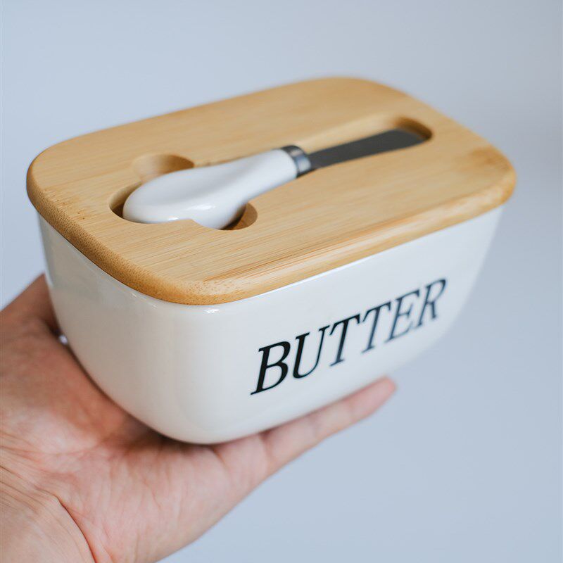 速发陶瓷黄油盒带盖长方形内置抹刀密封罐牛油盒奶酪保鲜 Butter