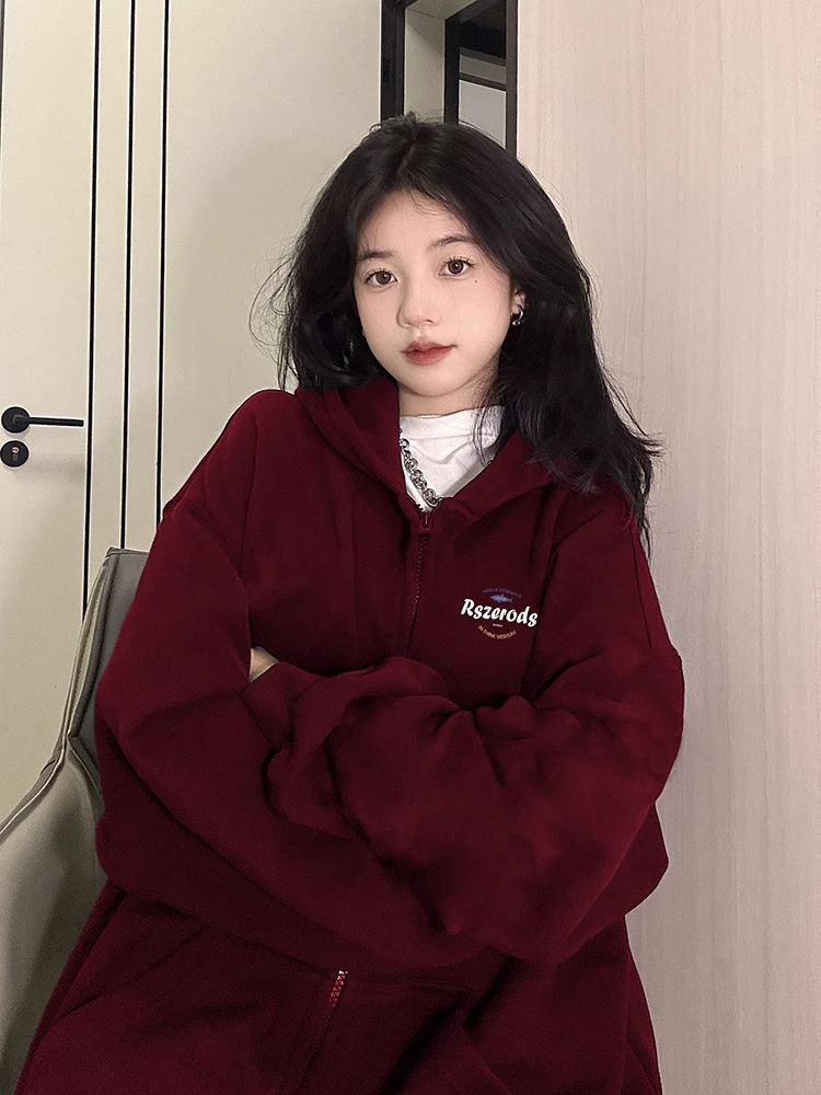 速发overs风ze磅系外套秋冬重韩加绒大码宽松上衣慵懒i连帽卫衣