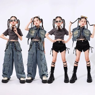 速发孩hi甲hop爵士舞演服服少儿嘻哈街舞出装少儿牛仔马p炸街走秀