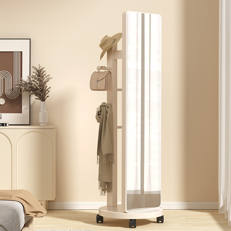 速发奶油风全身衣移家用旋转穿衣镜卧室子动落地镜不变形挂镜架一